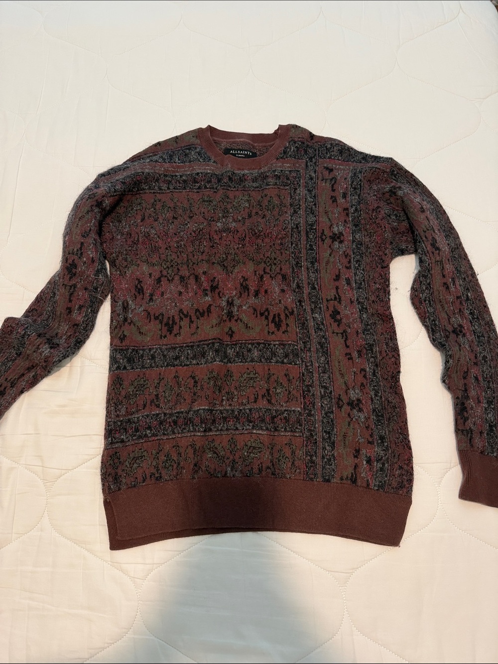 Burgundy Patterned Crewneck Sweater - All Saints